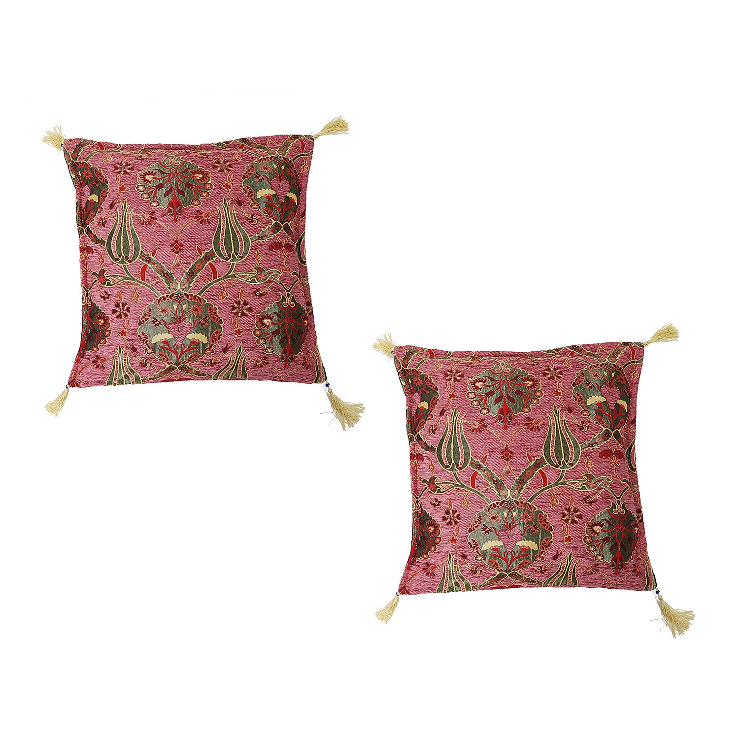 Set of 2 -  Turkish Handmade Cushion Covers with Zipper Closure (Size 45.72x45.72 cm) - Red