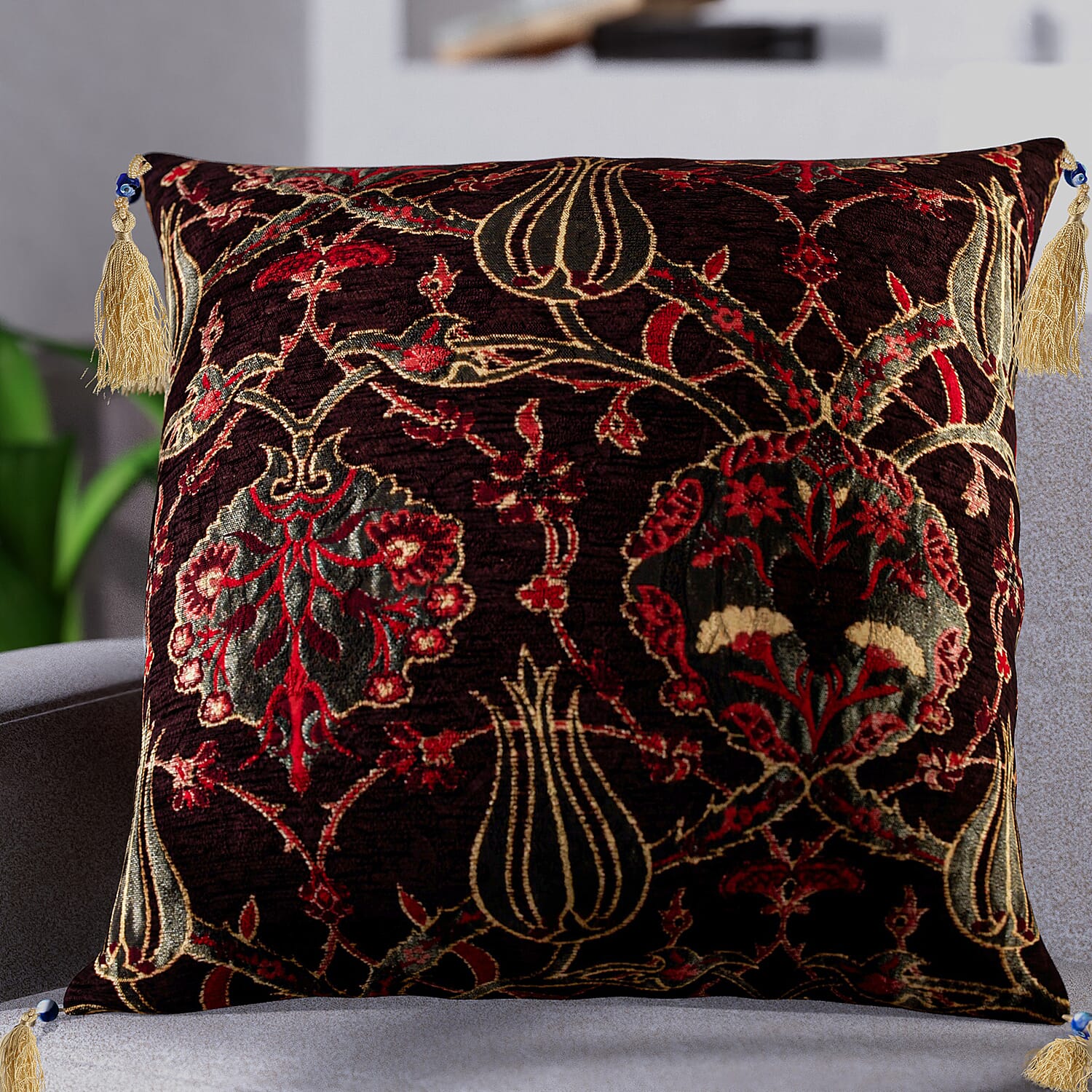 Set of 2 - Turkish Cushion Covers with Zipper Closure (Size 44x42 cm) - Dark Brown & Multi