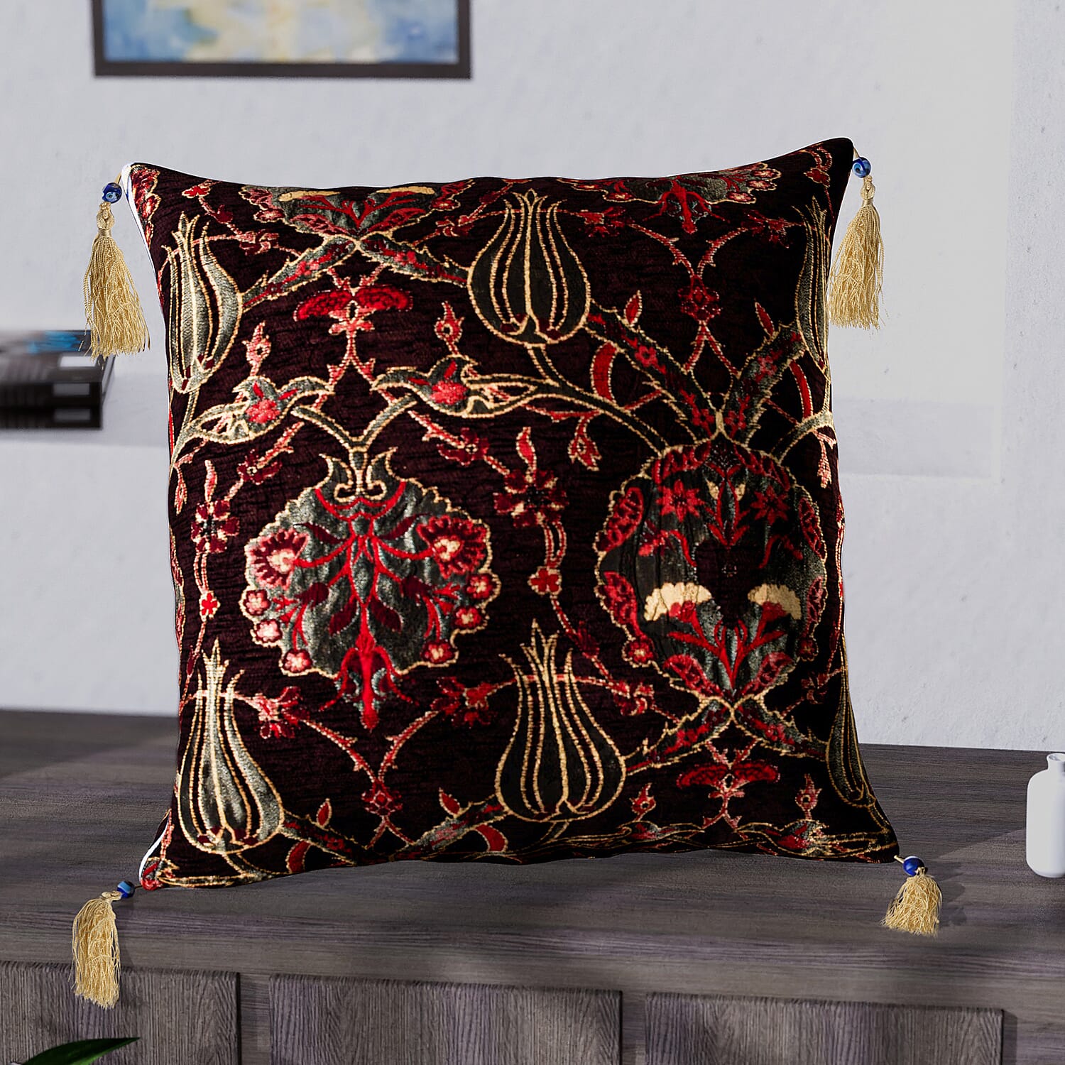 Set of 2 - Turkish Cushion Covers with Zipper Closure (Size 44x42 cm) - Dark Brown & Multi
