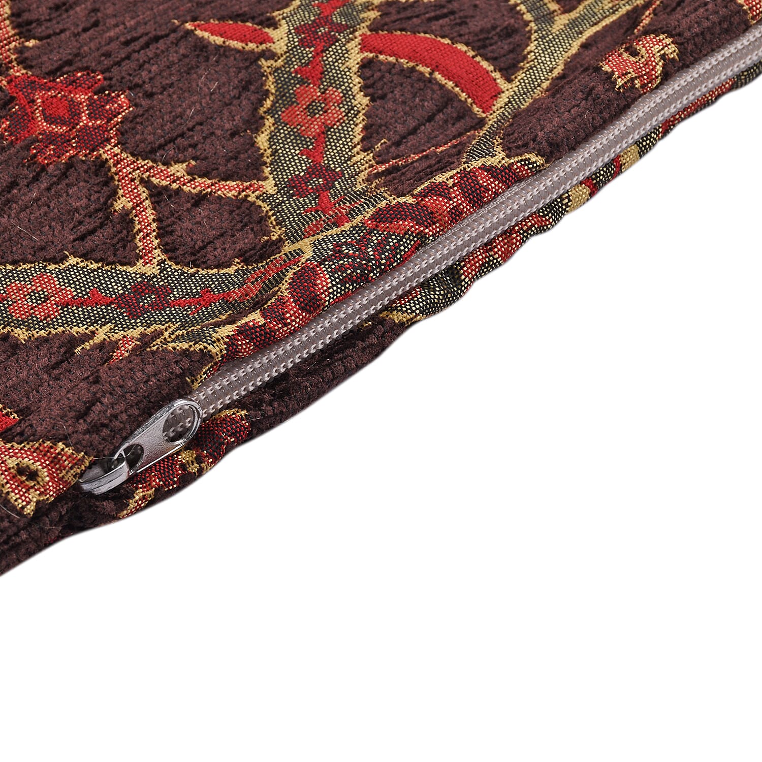 Set of 2 - Turkish Cushion Covers with Zipper Closure (Size 44x42 cm) - Dark Brown & Multi