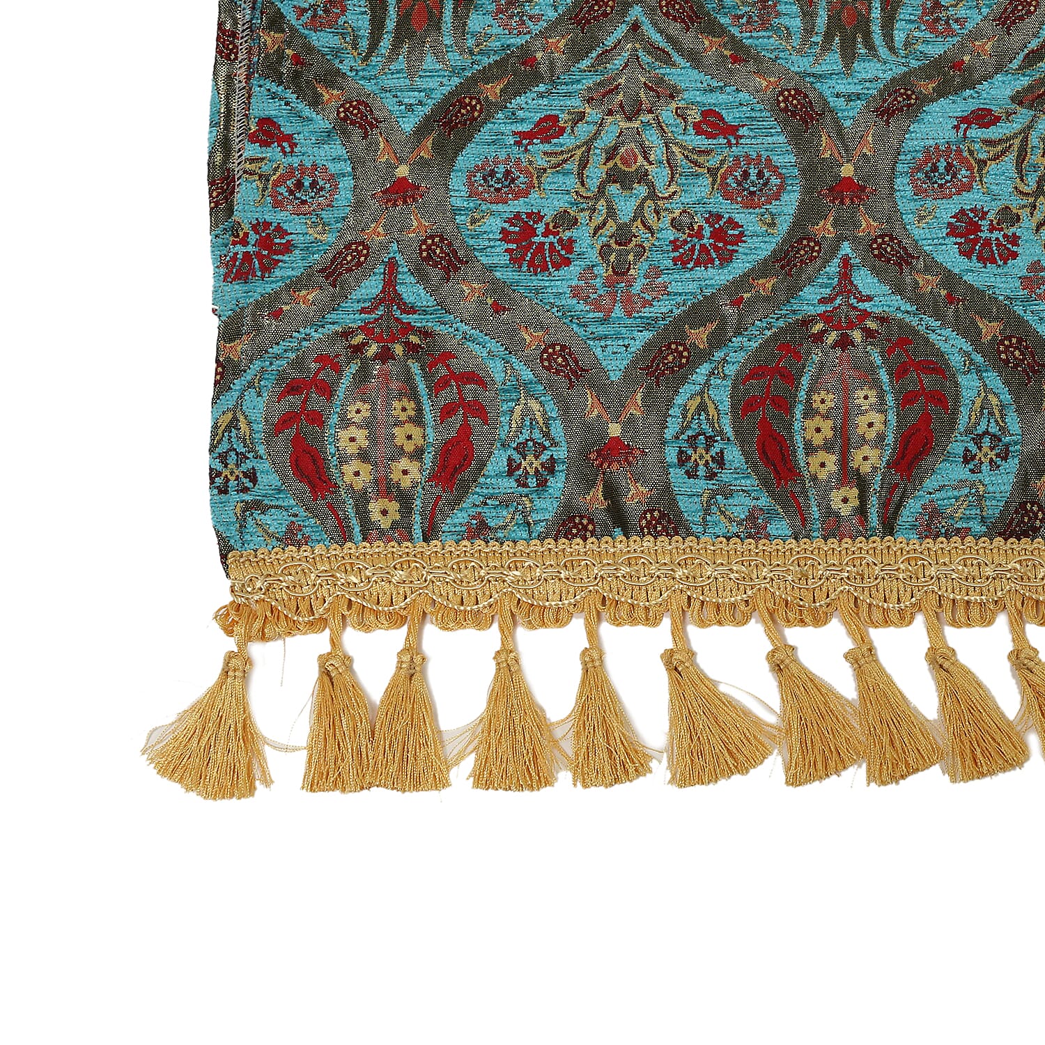 High Quality Turkish Fine Detail Damask Tasptry Table Runner (Size 175x49 cm) - Turquoise Blue