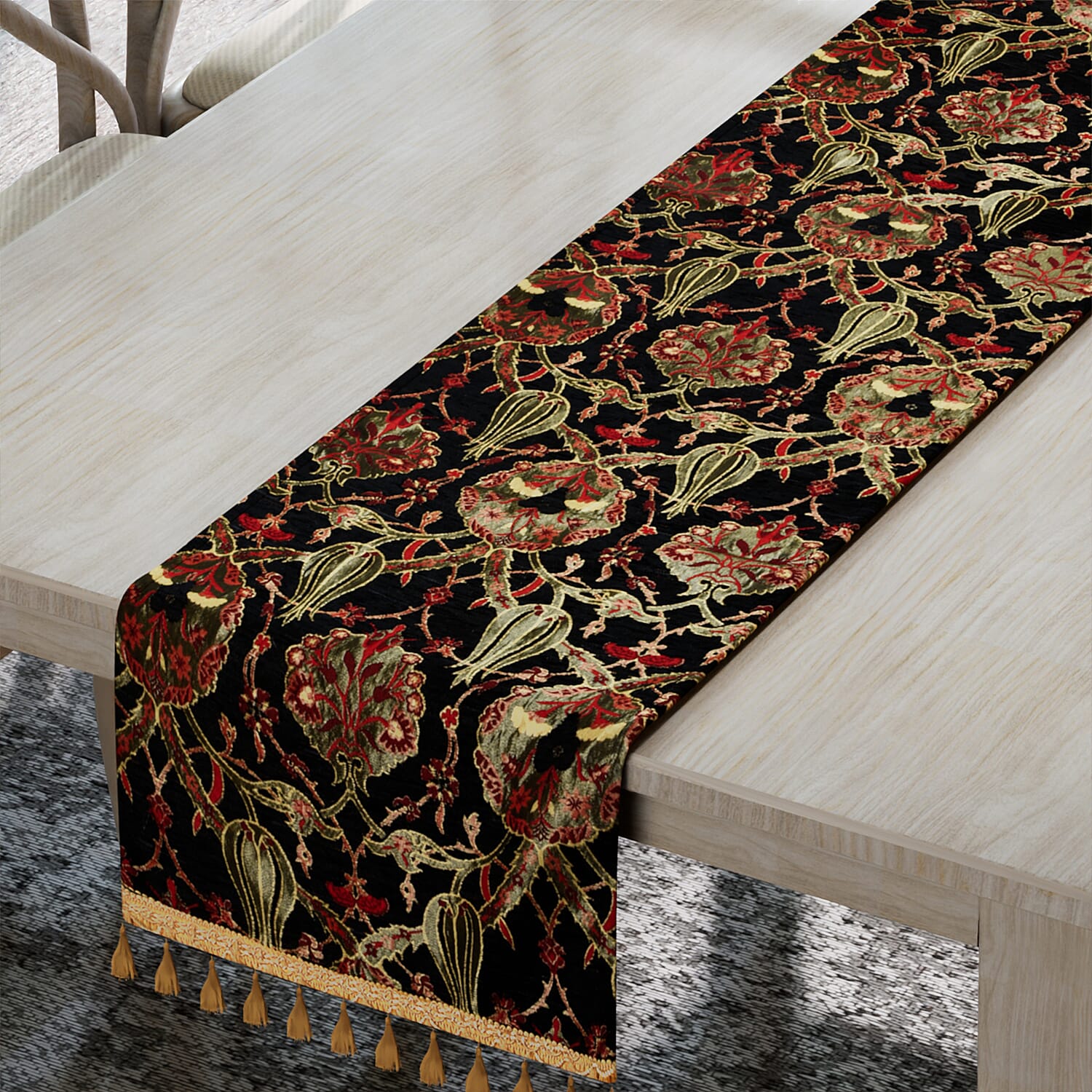 Turkish-Handmade-Table-Runner-Black-and-Multi-Coloured