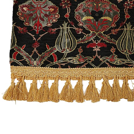 Turkish Table Runner with Tassels (Size 175x49 cm) - Black