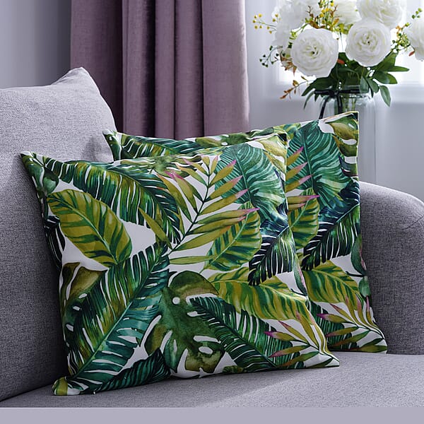 Set of 2 - Leaves Pattern Cushion Cover with Zipper Closure (Size ...