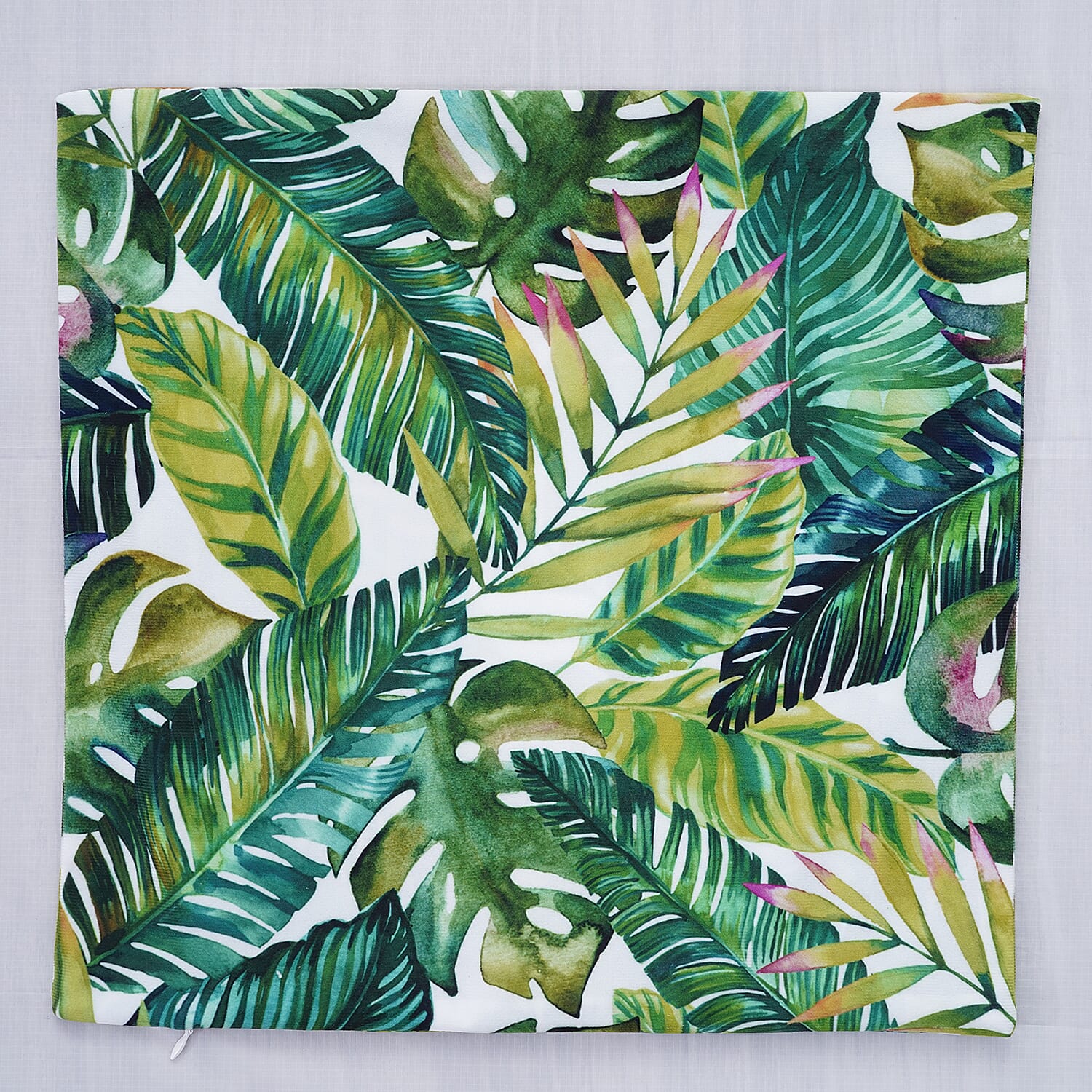 Set of 2 - Leaves Pattern Cushion Cover with Zipper Closure (Size 43x43cm) - White & Green