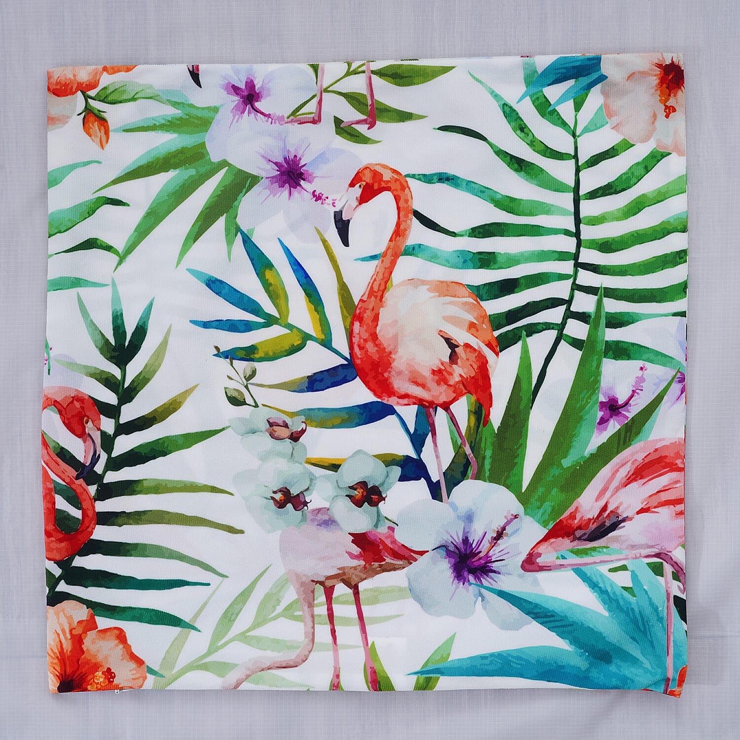 Set of 2 - Flamingo & Flower Pattern Cushion Cover with Zipper Closure (Size 43x43cm) - Green, White & Multi