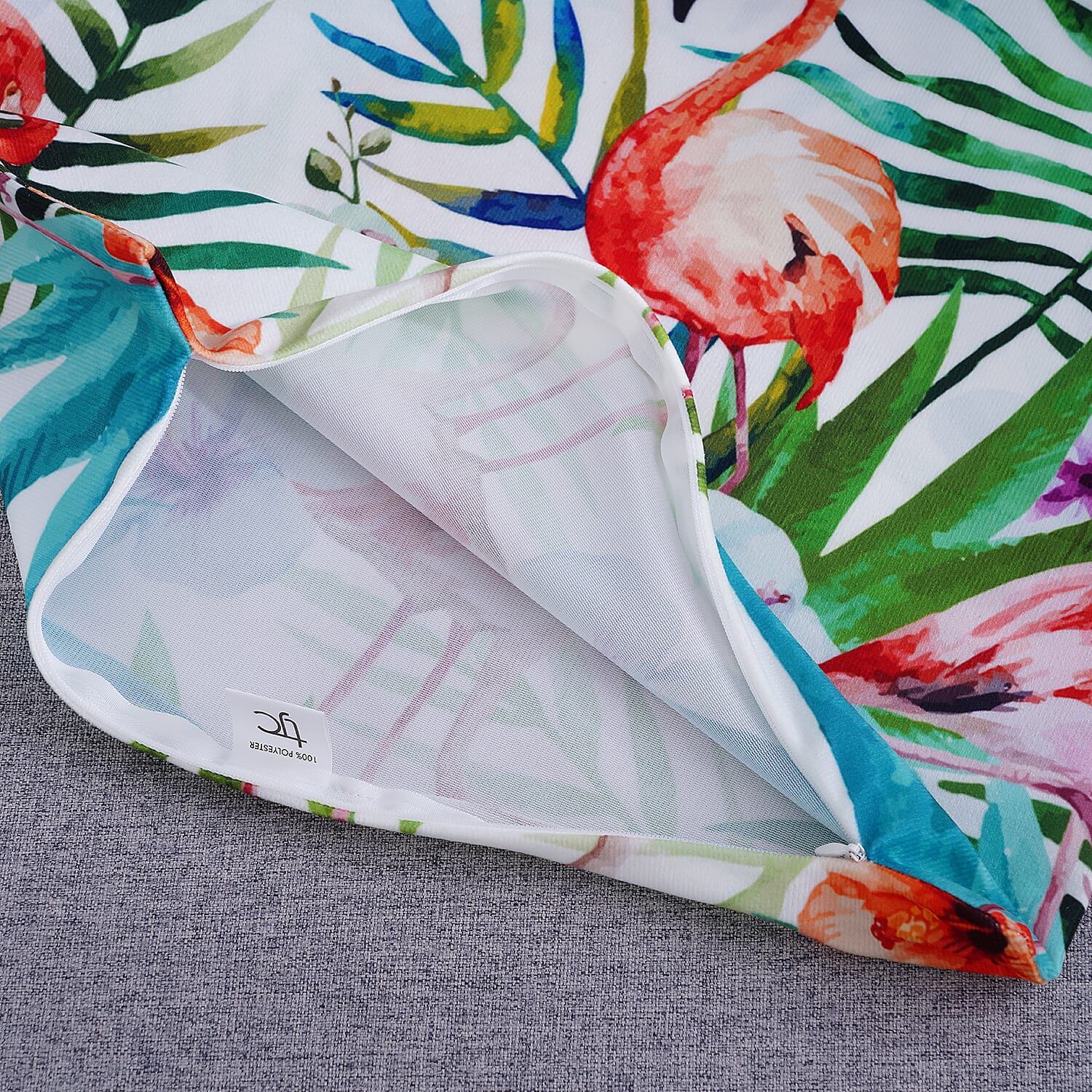 Set of 2 - Flamingo & Flower Pattern Cushion Cover with Zipper Closure (Size 43x43cm) - Green, White & Multi