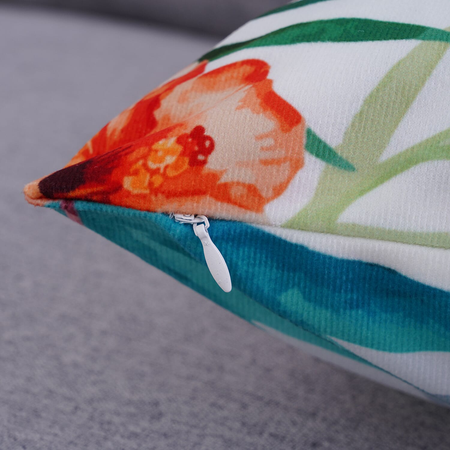 Set of 2 - Flamingo & Flower Pattern Cushion Cover with Zipper Closure (Size 43x43cm) - Green, White & Multi