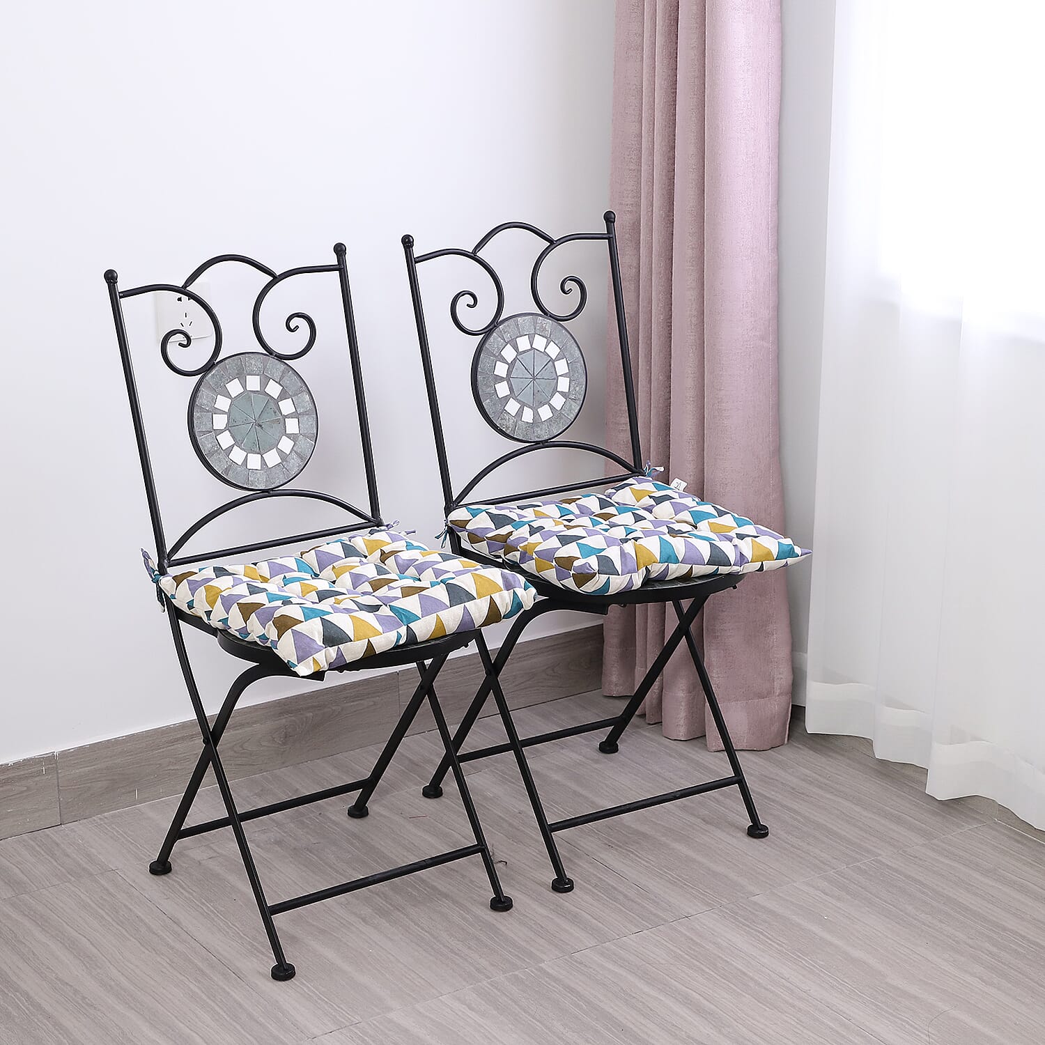 Set of 2 - Triangular Pattern Square Chair Pad (Size 40x40cm) - Multi