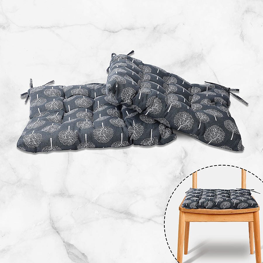 Set of 2 - Tree Pattern Square Chair Pad (Size 40 cm) - Dark Grey
