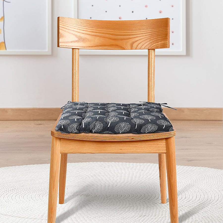Set of 2 - Tree Pattern Square Chair Pad (Size 40 cm) - Dark Grey