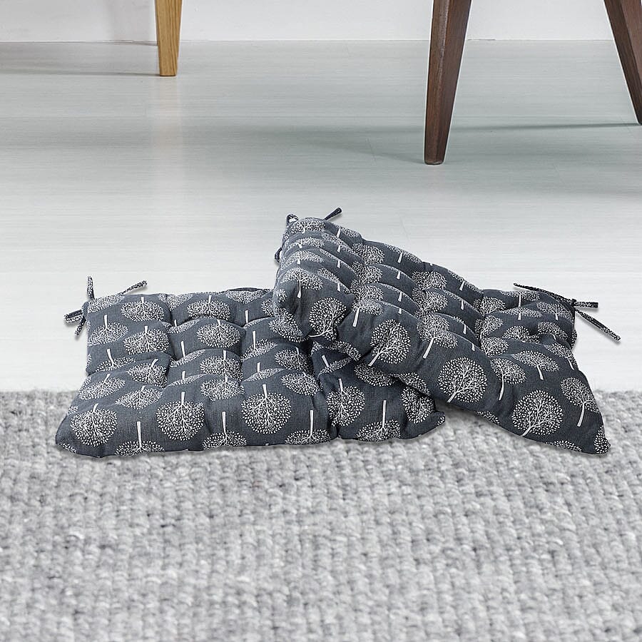Set of 2 - Tree Pattern Square Chair Pad (Size 40 cm) - Dark Grey