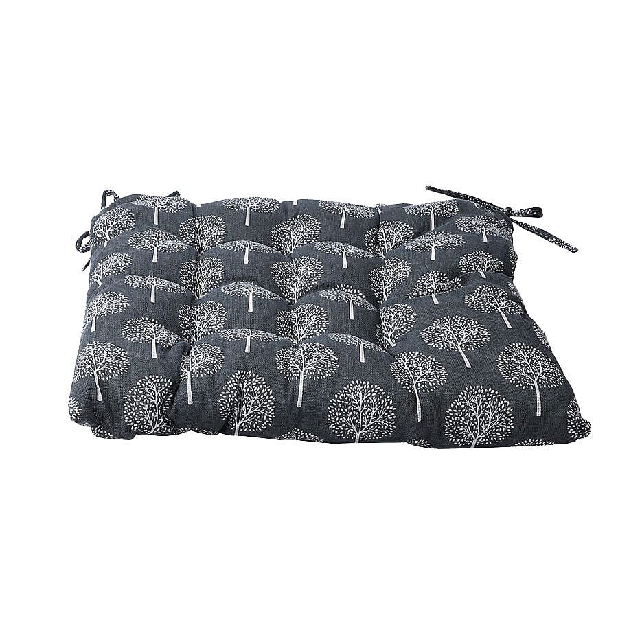 Set of 2 - Tree Pattern Square Chair Pad (Size 40 cm) - Dark Grey
