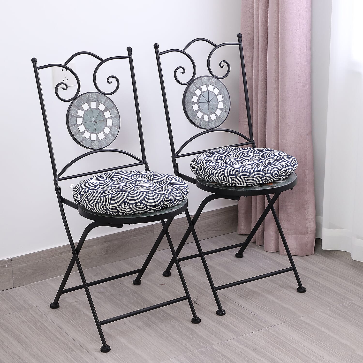 Set of 2 - Chevron Pattern Round Chair Pad (Diameter: 40cm) - Dark Grey