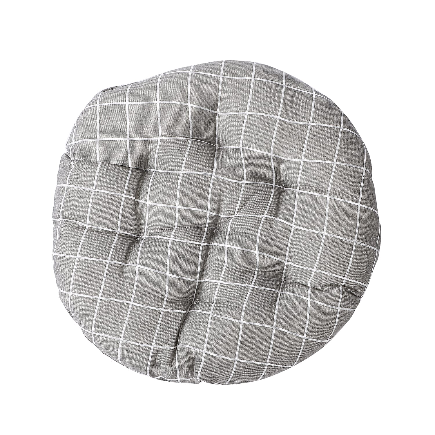 Set of 2 - Checker Pattern Round Chair Pad (Diameter: 40cm) - Grey