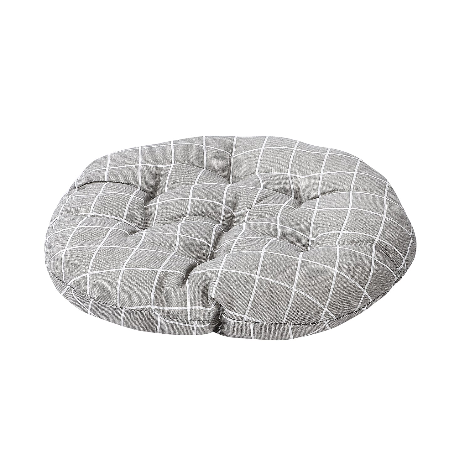 Set of 2 - Checker Pattern Round Chair Pad (Diameter: 40cm) - Grey