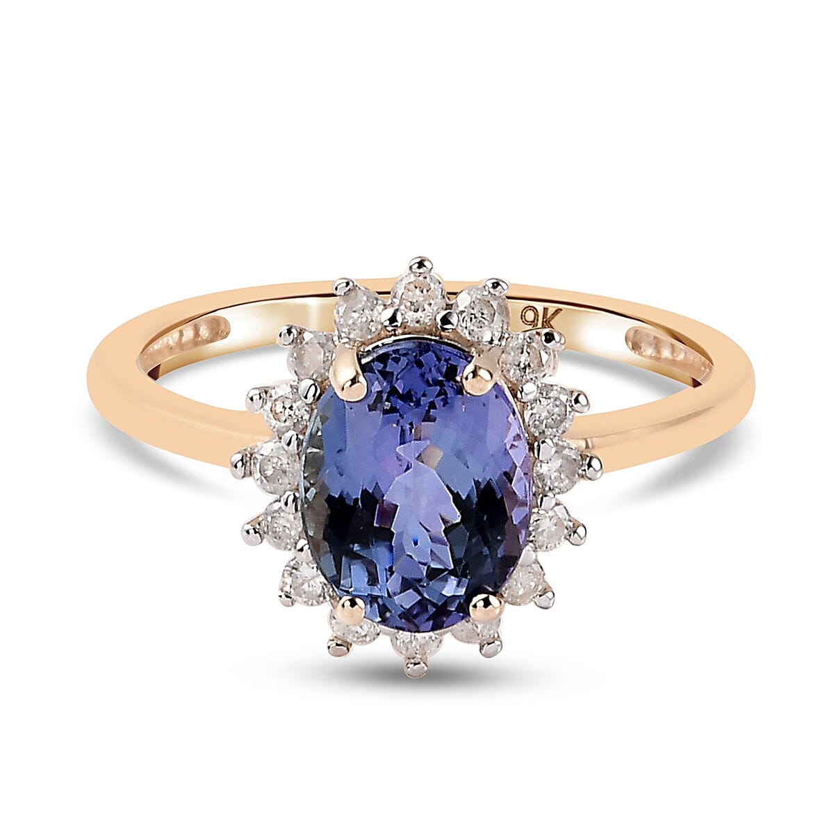 9K Yellow Gold Peacock Tanzanite and Diamond Ring 2.300 Ct.