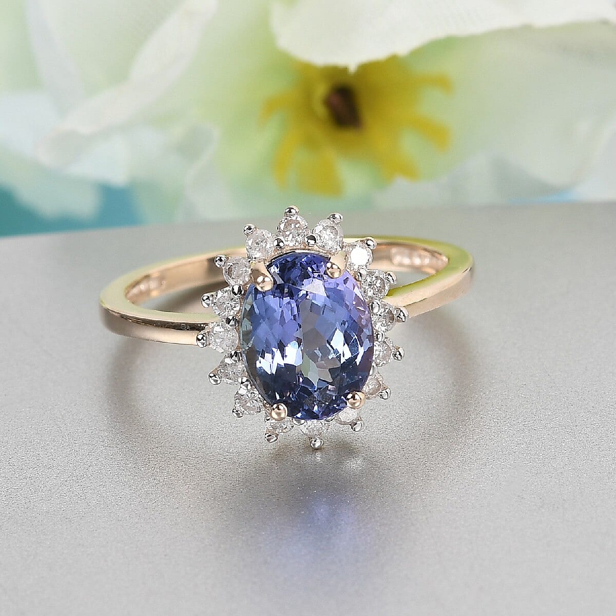 9K Yellow Gold Peacock Tanzanite and Diamond Ring 2.300 Ct.