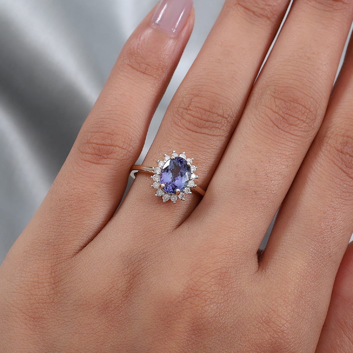 9K Yellow Gold Peacock Tanzanite and Diamond Ring 2.300 Ct.