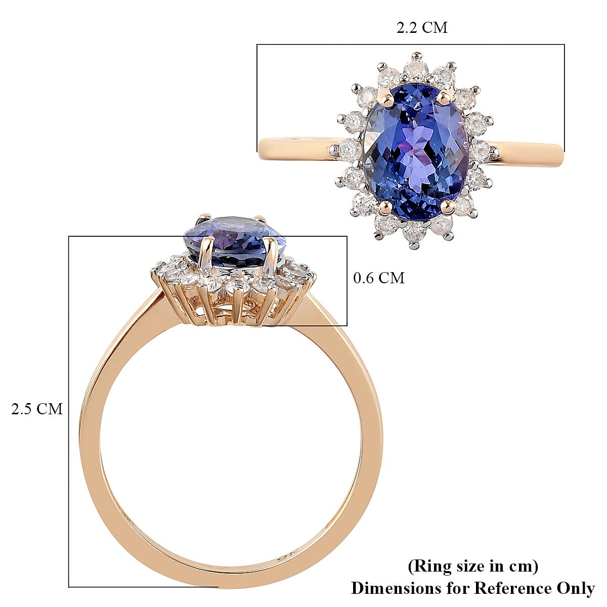 9K Yellow Gold Peacock Tanzanite and Diamond Ring 2.300 Ct.
