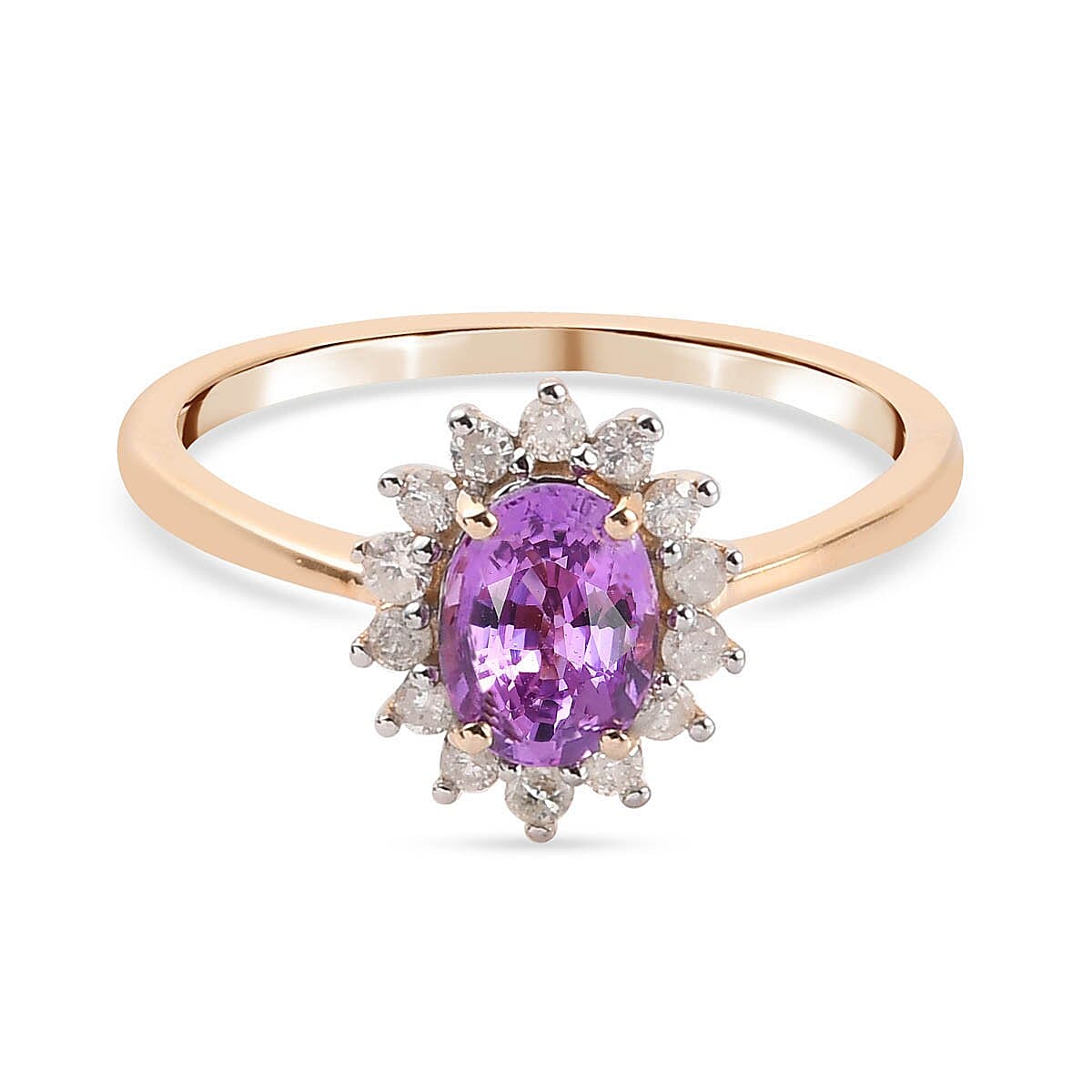 9K Yellow Gold Purple Sapphire and Diamond Ring 1.00 Ct.