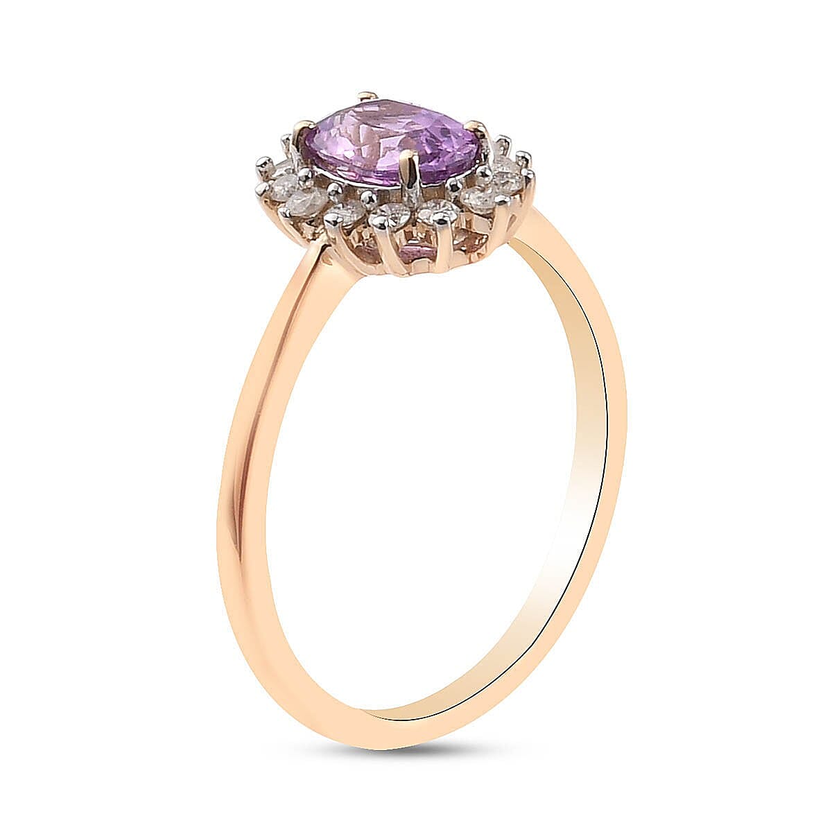 9K Yellow Gold Purple Sapphire and Diamond Ring 1.00 Ct.