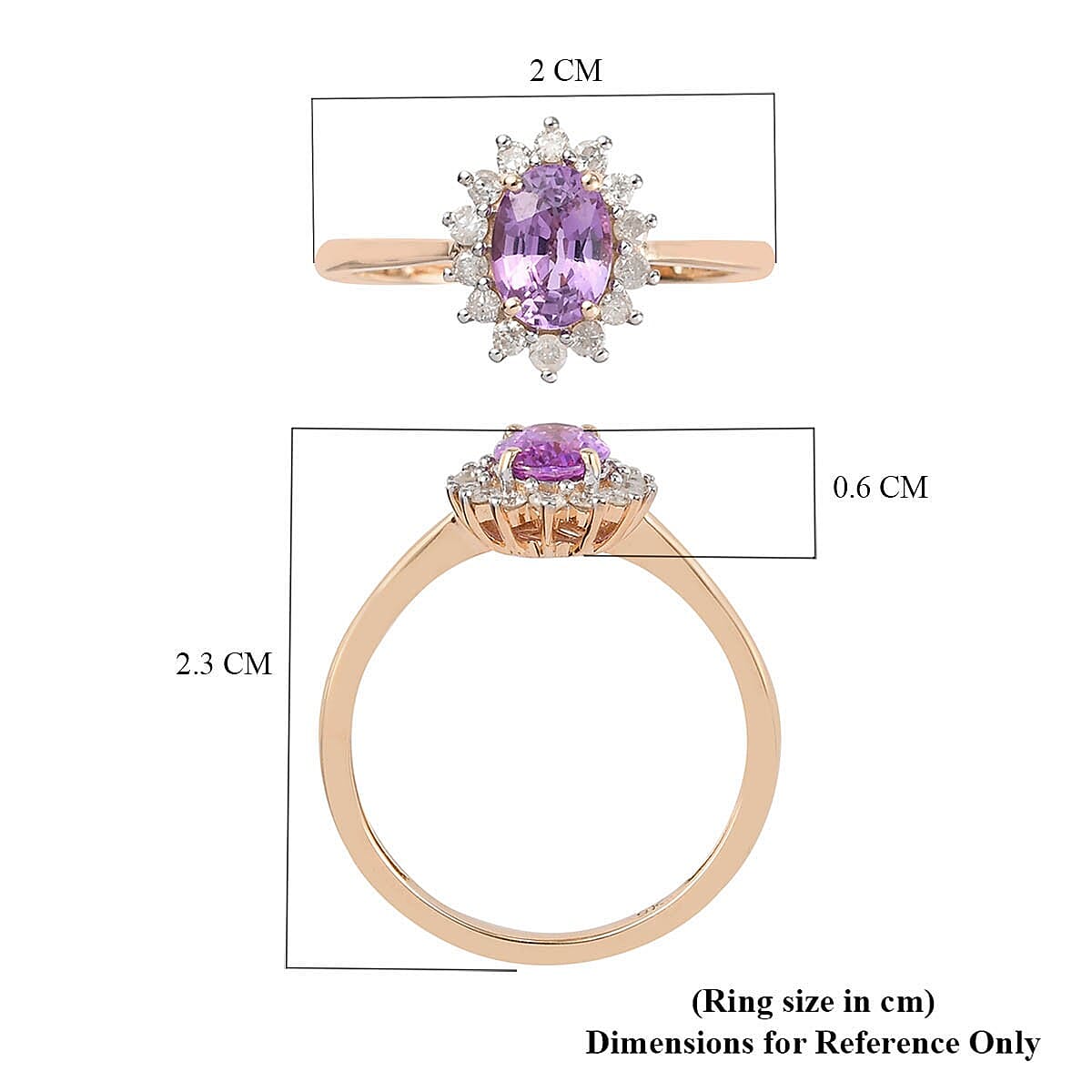 9K Yellow Gold Purple Sapphire and Diamond Ring 1.00 Ct.