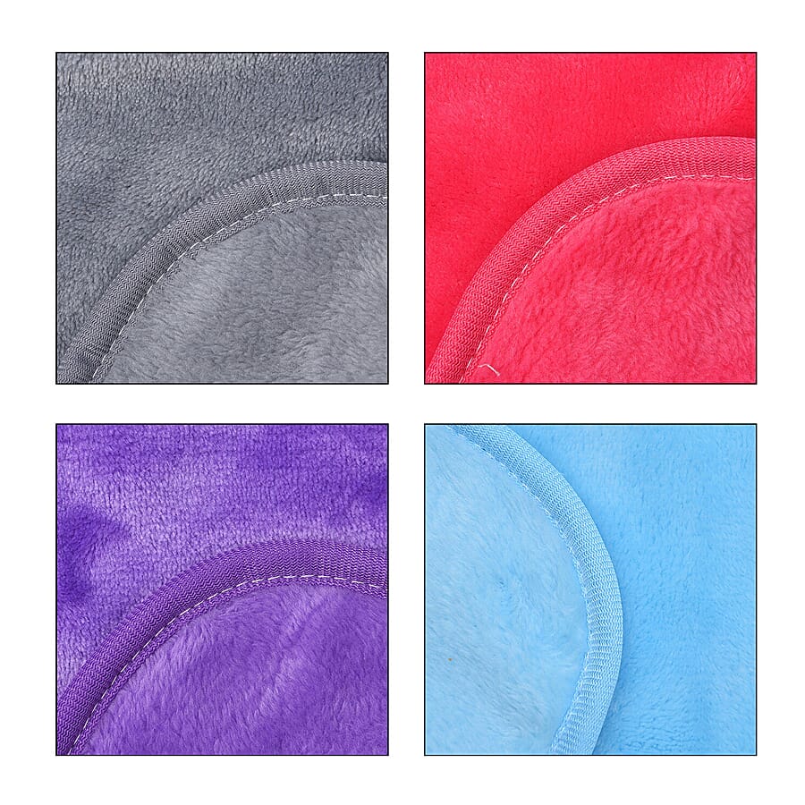 Set of 4 - Reusable Makeup Remover Wipes (Size 40x17Cm) - Pink, Purple, Sky Blue and Grey
