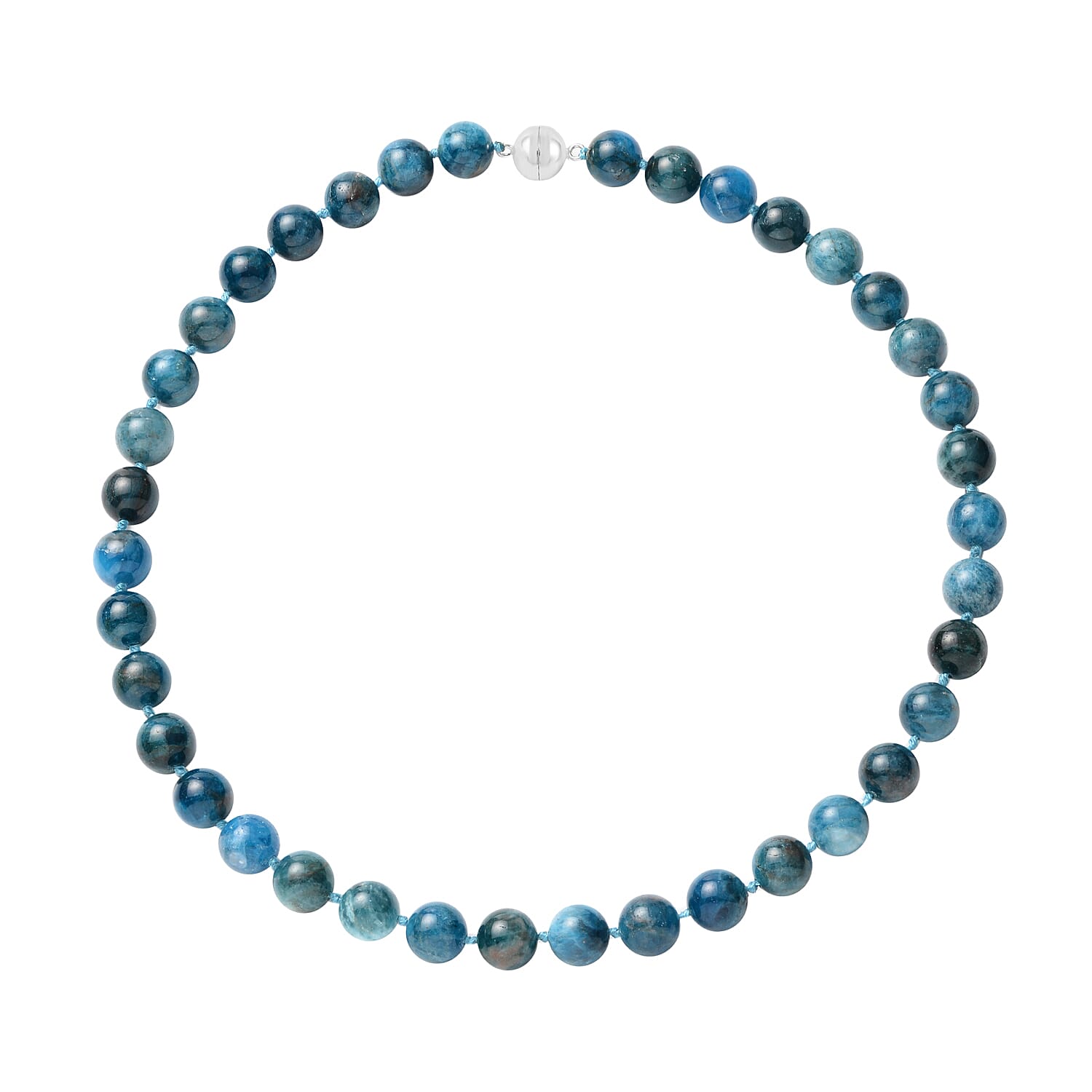 Blue Apatite Beads Necklace (Size-18.0) in Rhodium Overlay Sterling Silver 368.50 Ct.