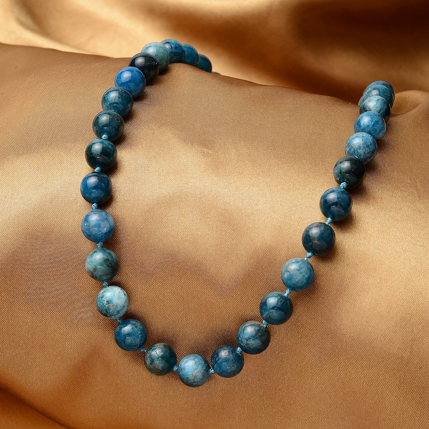 Blue Apatite Beads Necklace (Size-18.0) in Rhodium Overlay Sterling Silver 368.50 Ct.