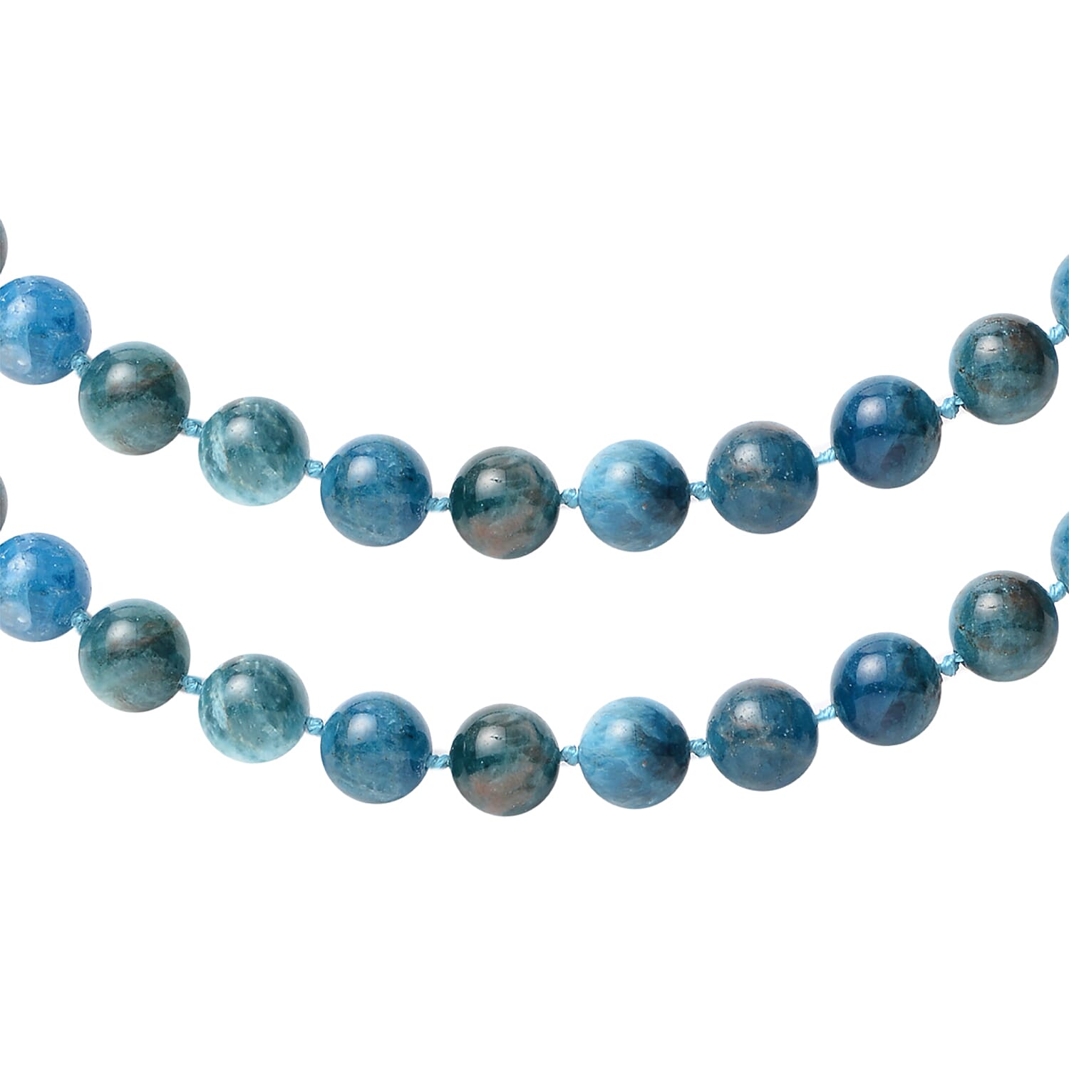 Blue Apatite Beads Necklace (Size-18.0) in Rhodium Overlay Sterling Silver 368.50 Ct.