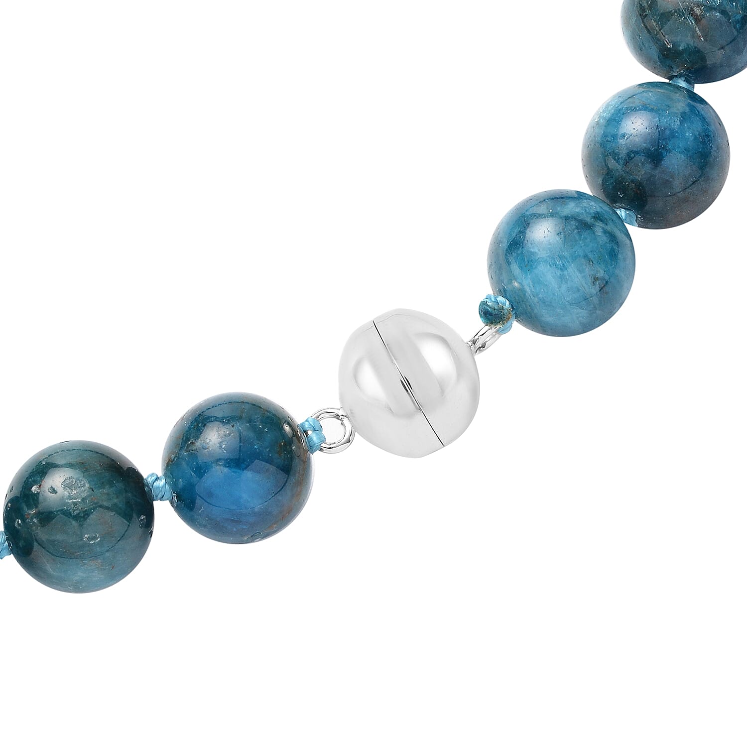 Blue Apatite Beads Necklace (Size-18.0) in Rhodium Overlay Sterling Silver 368.50 Ct.