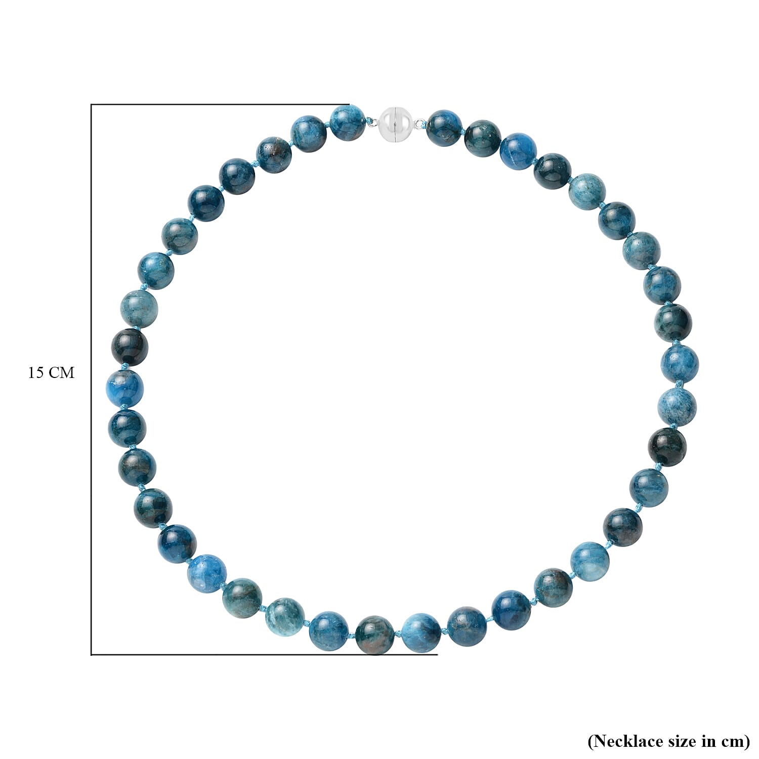 Blue Apatite Beads Necklace (Size-18.0) in Rhodium Overlay Sterling Silver 368.50 Ct.