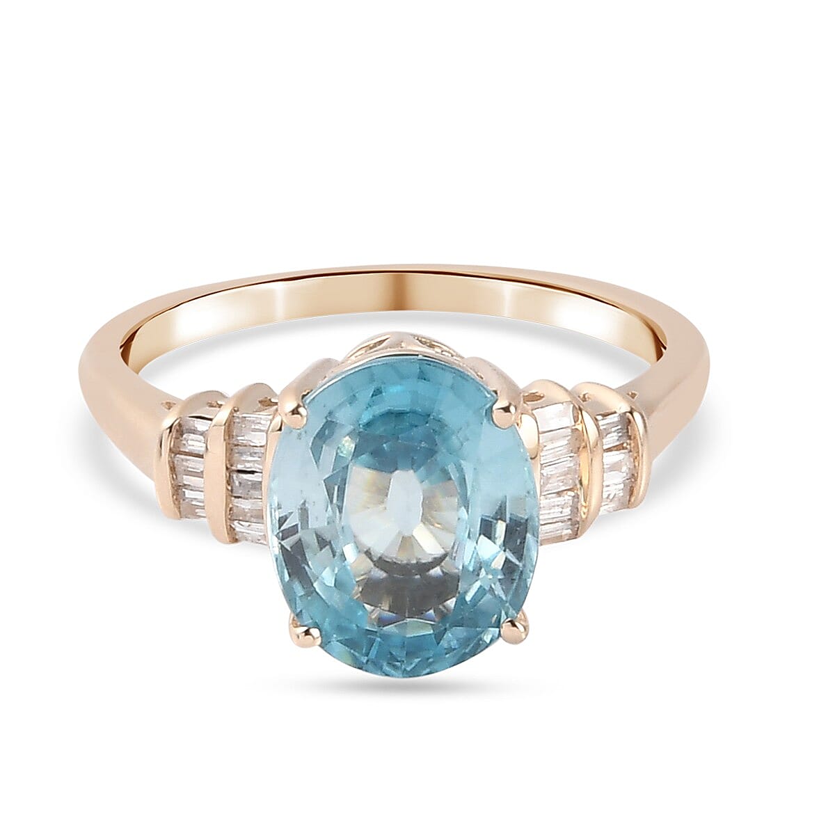 Extremely Rare Size- 9K Yellow Gold AAA Ratanakiri Blue Zircon and Diamond Ring 4.09 Ct.