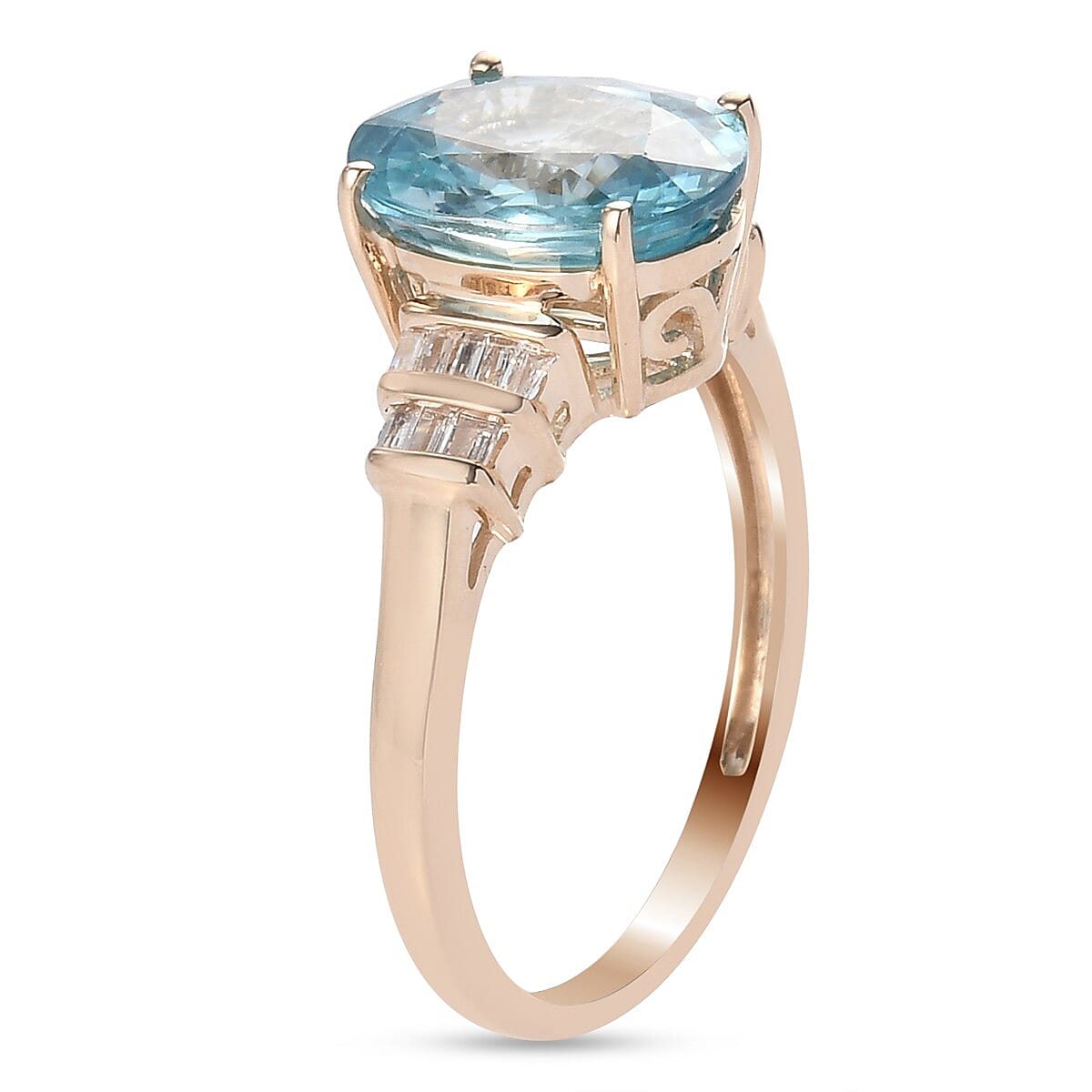 Extremely Rare Size- 9K Yellow Gold AAA Ratanakiri Blue Zircon and Diamond Ring 4.09 Ct.