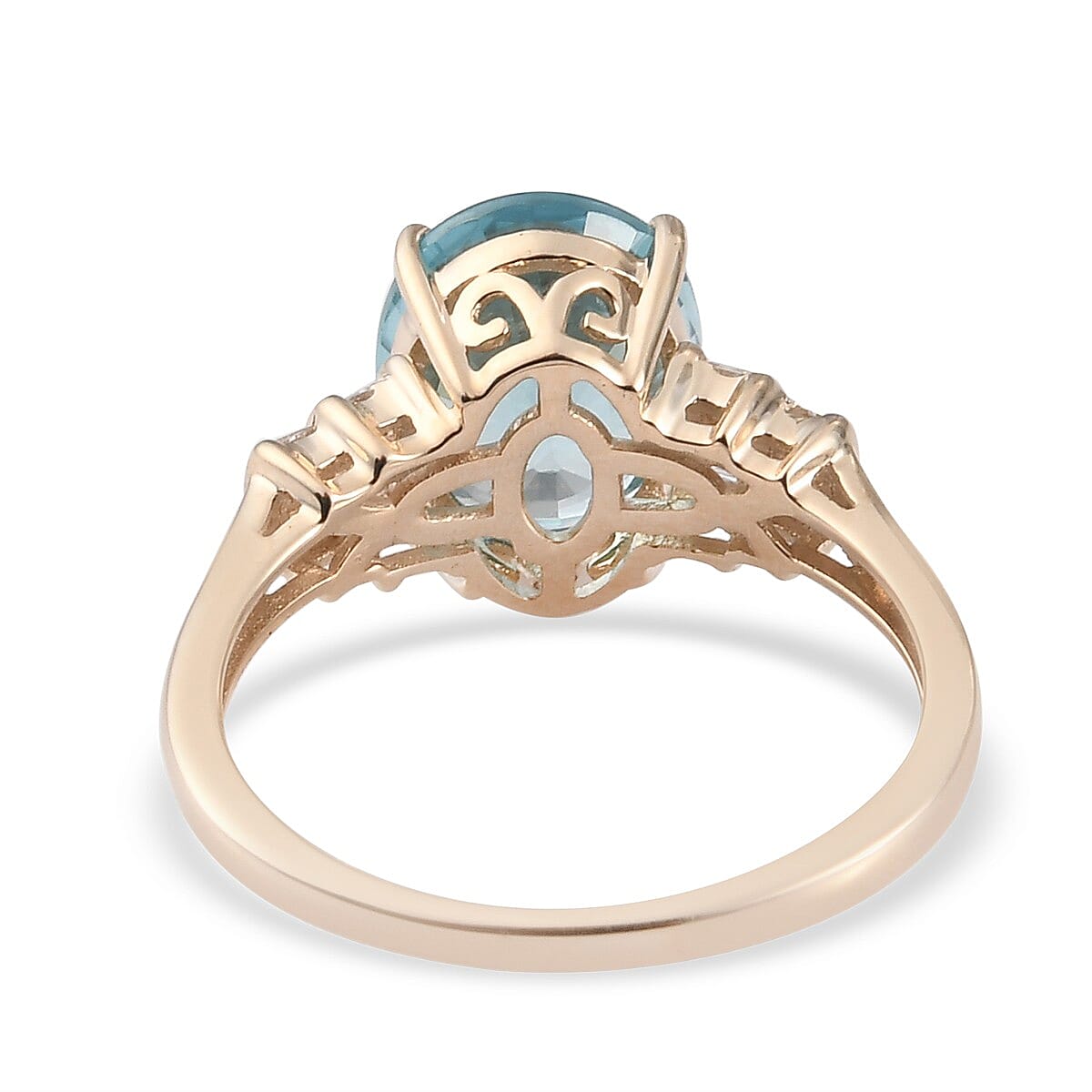 Extremely Rare Size- 9K Yellow Gold AAA Ratanakiri Blue Zircon and Diamond Ring 4.09 Ct.