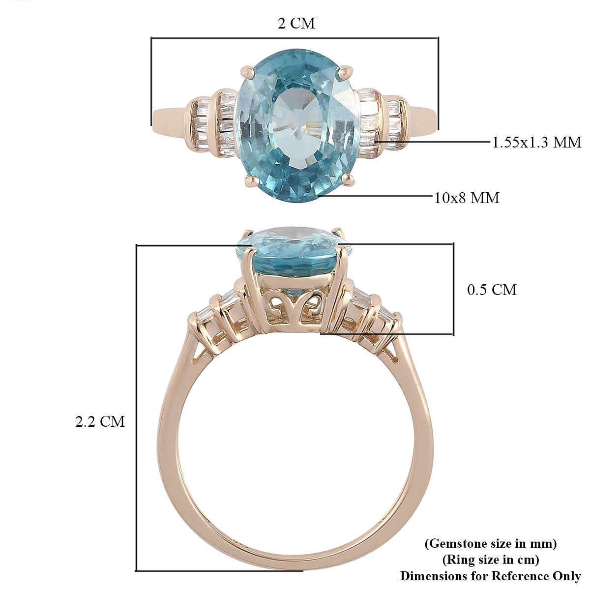 Extremely Rare Size- 9K Yellow Gold AAA Ratanakiri Blue Zircon and Diamond Ring 4.09 Ct.