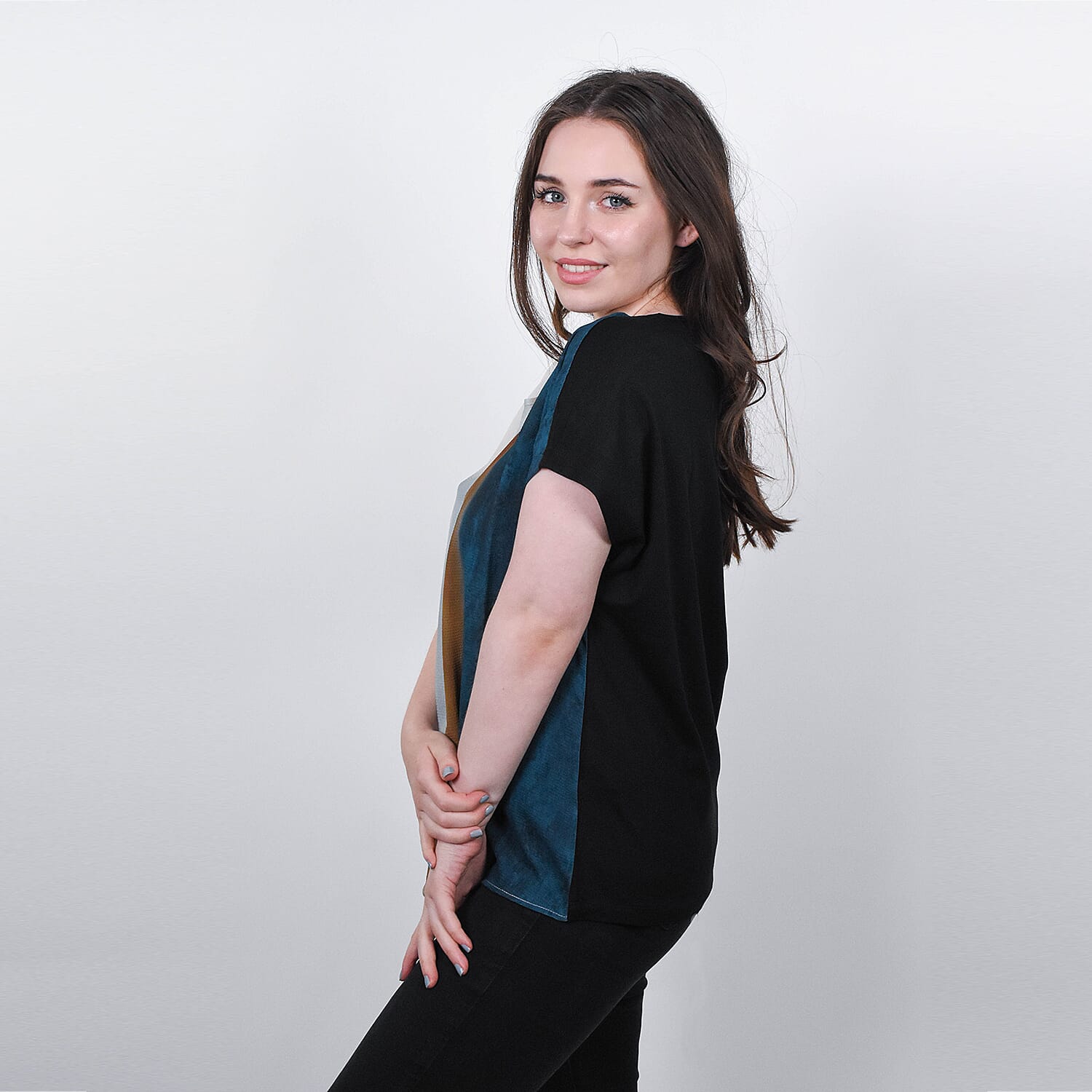 JOVIE Low Sleeve Blouse - Black & Multi