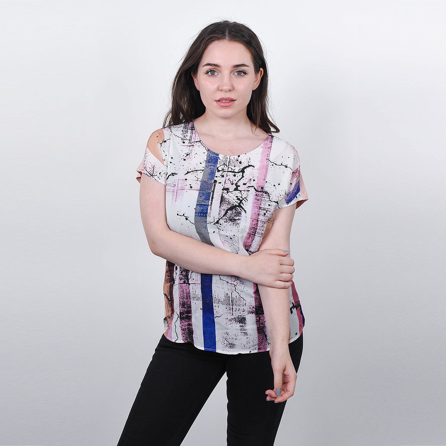 JOVIE Low Sleeve Blouse - Black & Multi