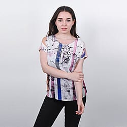 JOVIE Low Sleeve Blouse (Size S / 8) - Peach & Multi