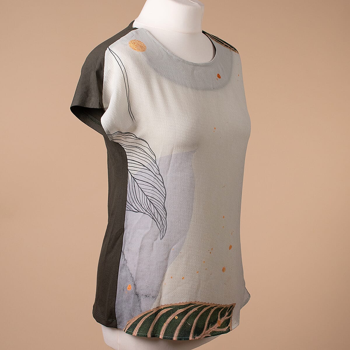 JOVIE Leaf Pattern Low Sleeve Blouse (Size S / 8) - Khaki