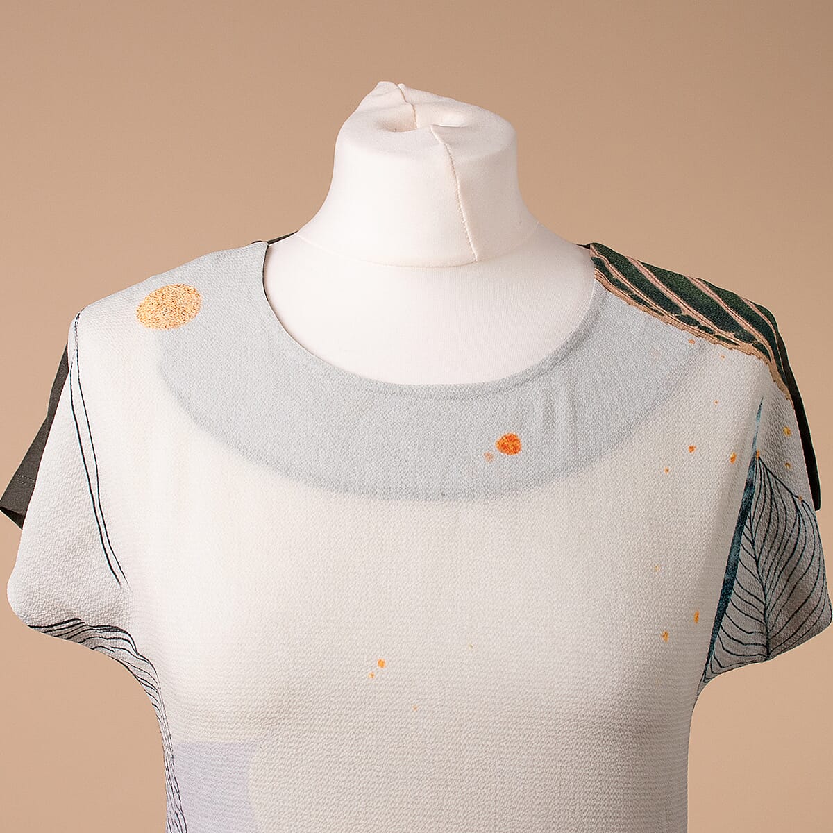 JOVIE Leaf Pattern Low Sleeve Blouse (Size S / 8) - Khaki