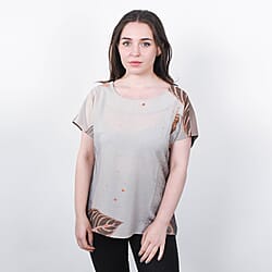 JOVIE Leaf Pattern Low Sleeve Blouse (Size S / 8) - Mocha & Multi