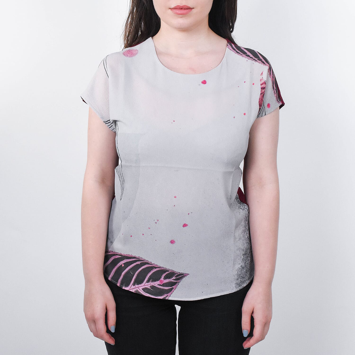 JOVIE Leaf Pattern Low Sleeve Blouse (Size S / 8) - Khaki