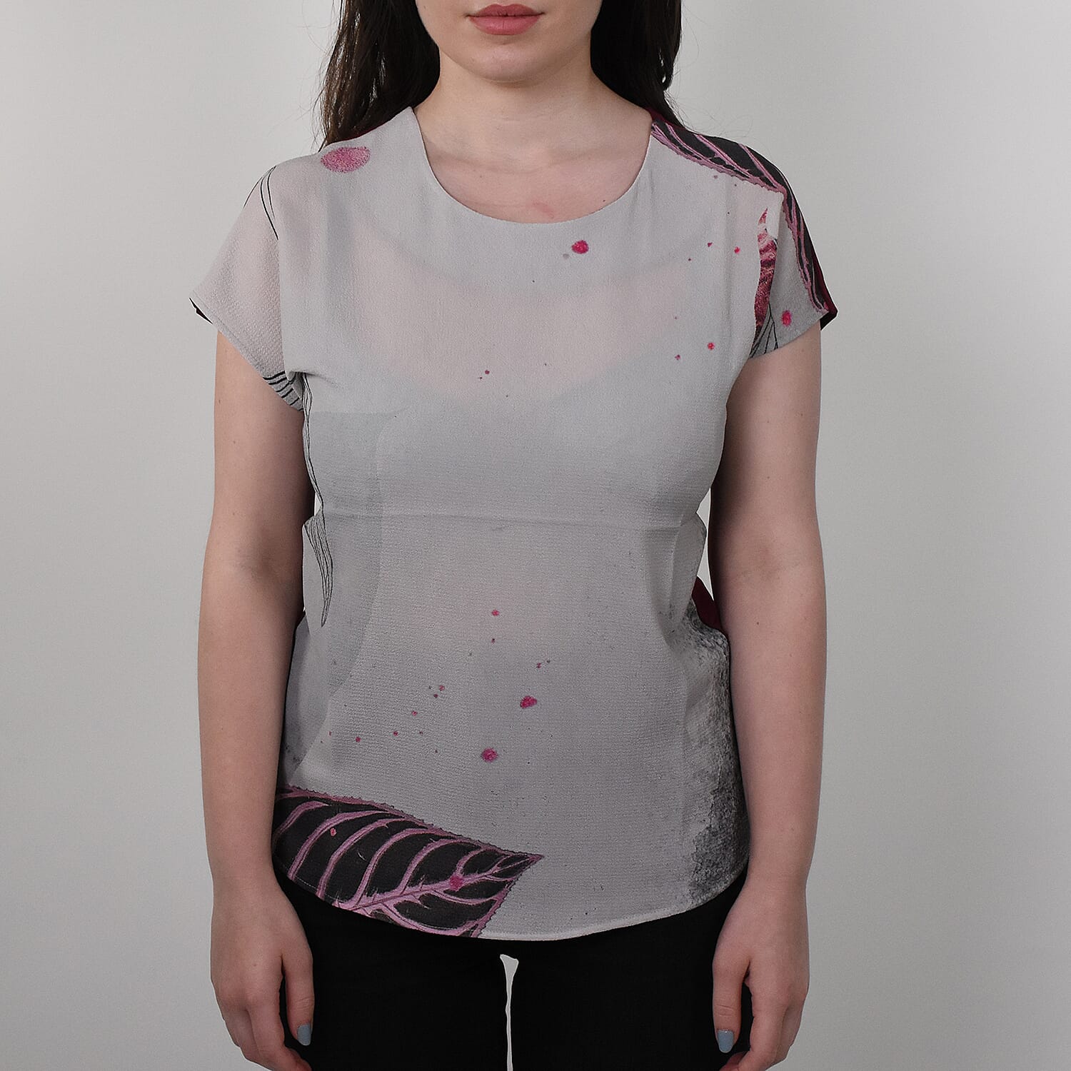 JOVIE Leaf Pattern Low Sleeve Blouse (Size S / 8) - Khaki