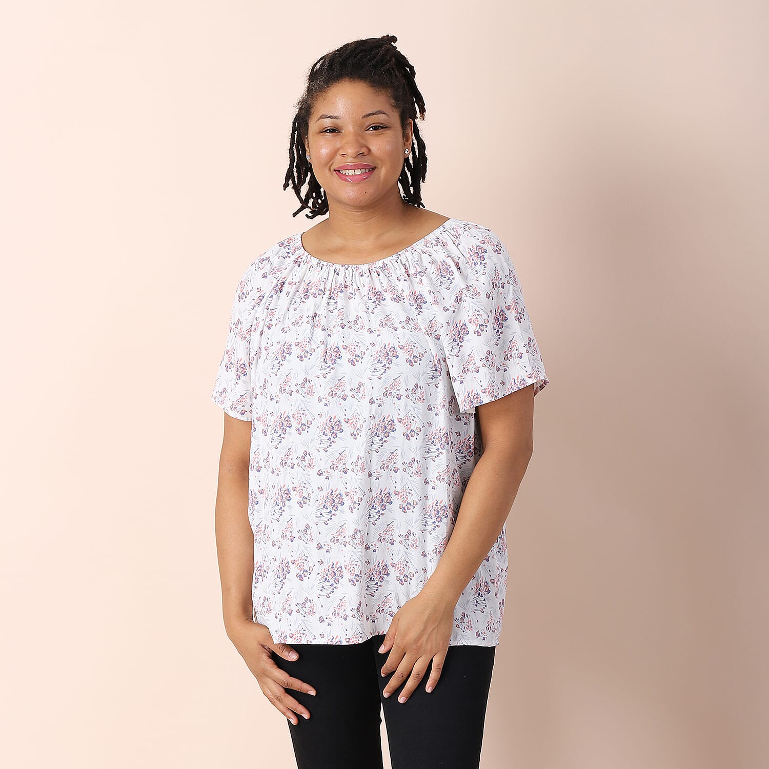 JOVIE Viscose Floral Pattern Blouse - White and Multi