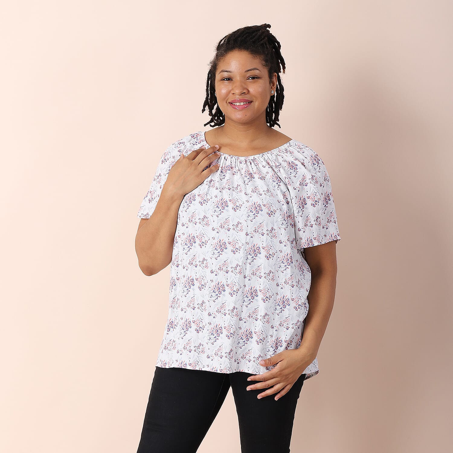 JOVIE Viscose Floral Pattern Blouse - White and Multi