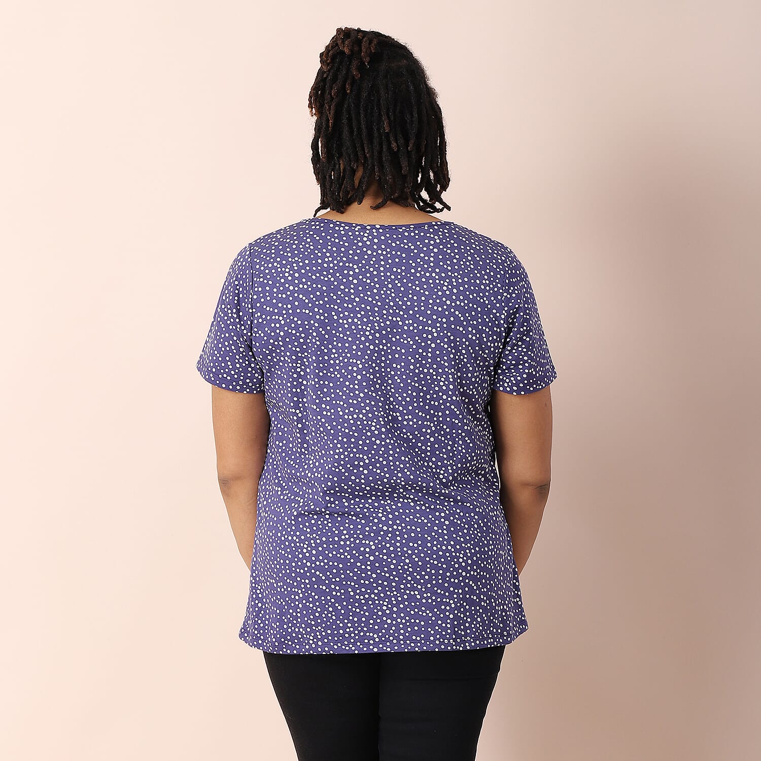 JOVIE 100% Cotton V Neck Short Sleeved Dot Pattern Jersey Print Top (Size S / 8-10) - Black & White