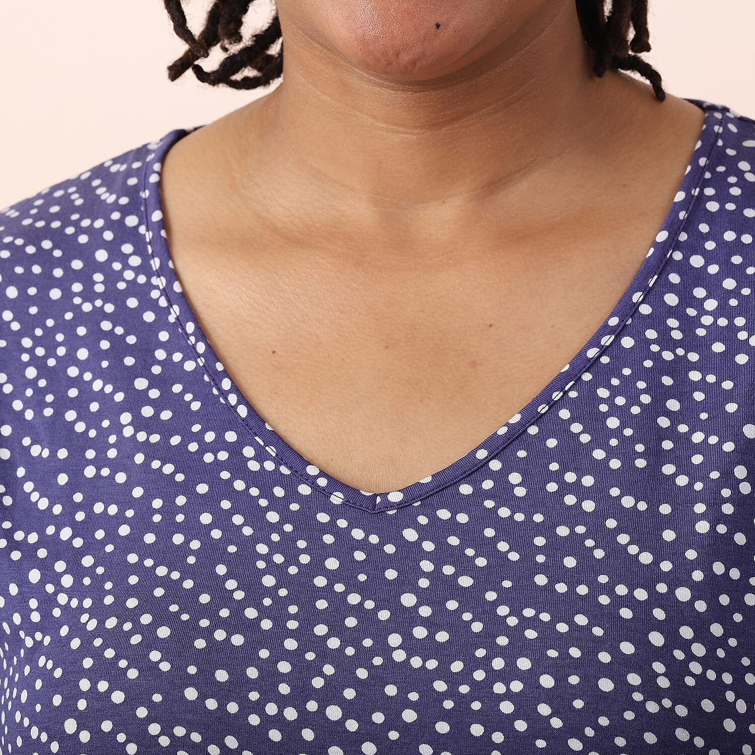 JOVIE 100% Cotton V Neck Short Sleeved Dot Pattern Jersey Print Top (Size S / 8-10) - Black & White