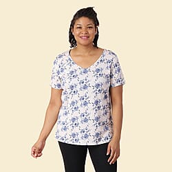 JOVIE Women's Viscose and Spandex Floral Printed Top - White